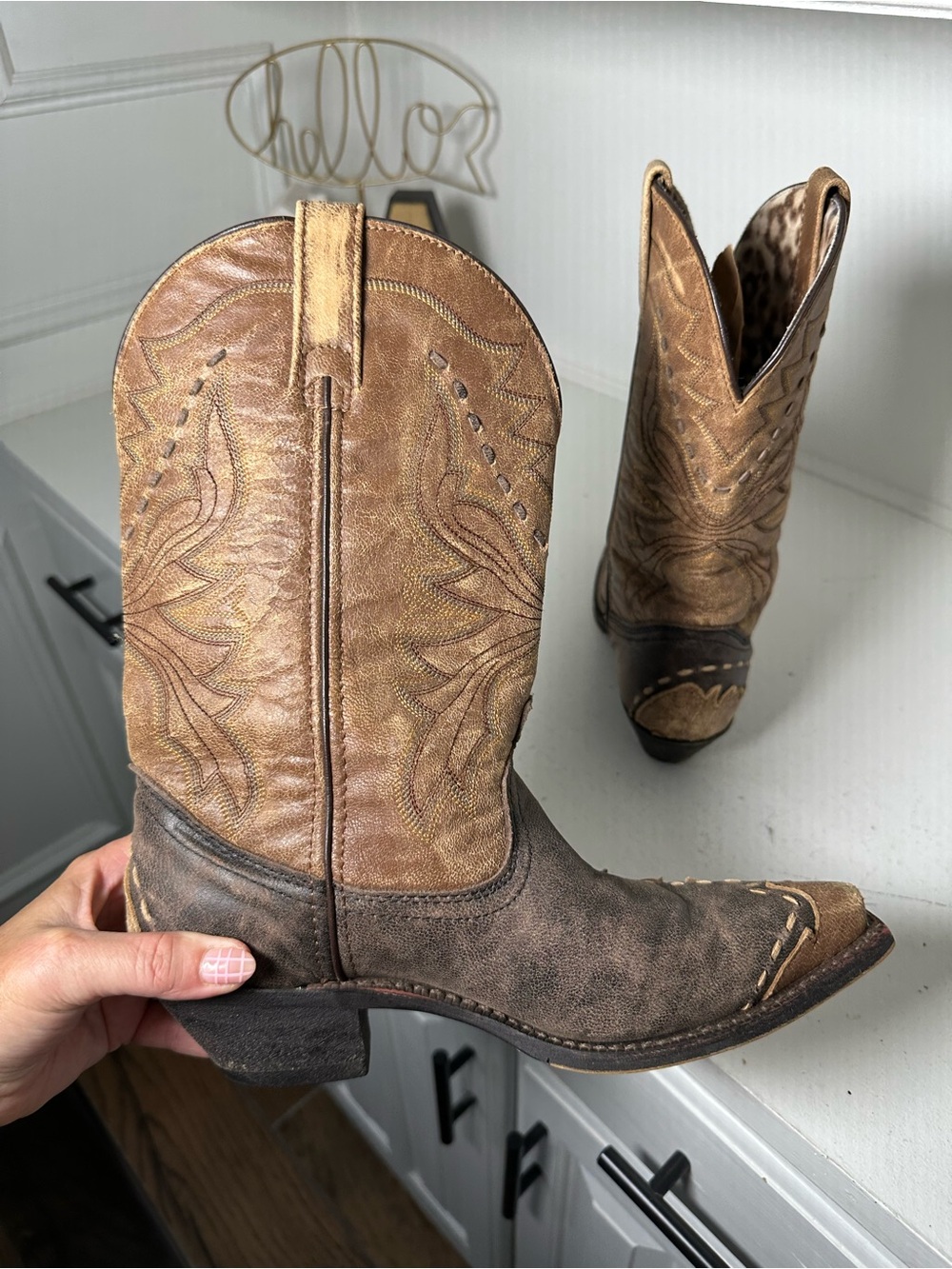 Laredo Cowboy Boots Womens 8M Brown Tan Leather Western Boots Distressed Cowgirl - Picture 6 of 8
